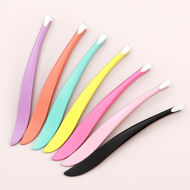 Beauty Tool Set Supplier - Wholesale Black Stainless Steel Eyebrow Tweezers with Slanted Tip Beauty Tool Set