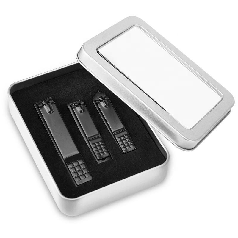 Toe Nail Clipper Set Supplier - High Quality Black 3 Pieces Stainless Steel Toenail Clipper Set Custom Logo