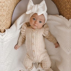 Baby Romper Manufacturer - Speckle Ribbed Cardigan Jumpsuit