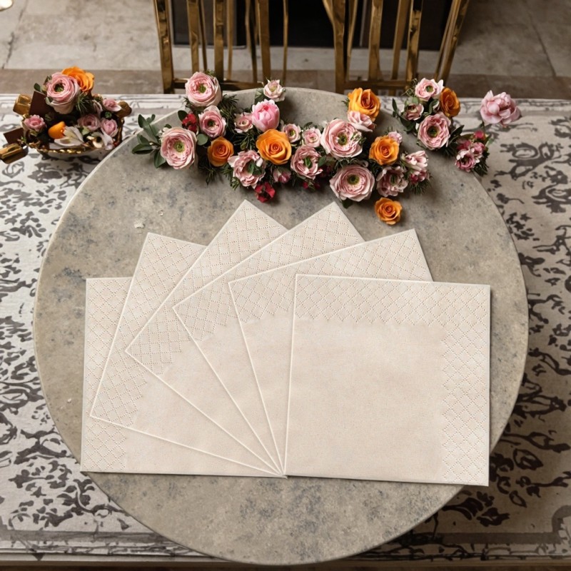 Paper Napkins Supplier - High Quality Custom Logo Printed Bamboo Pulp Napkins Natural Cloth for Restaurants Hotels