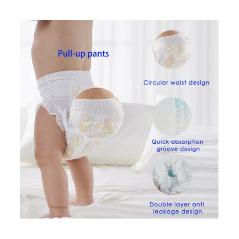 Baby Diapers Manufacturer - Probiotic Hot Air/Spunbond Non Woven/3D Fabric Ultra-Thin Baby Pull-Up Diaper
