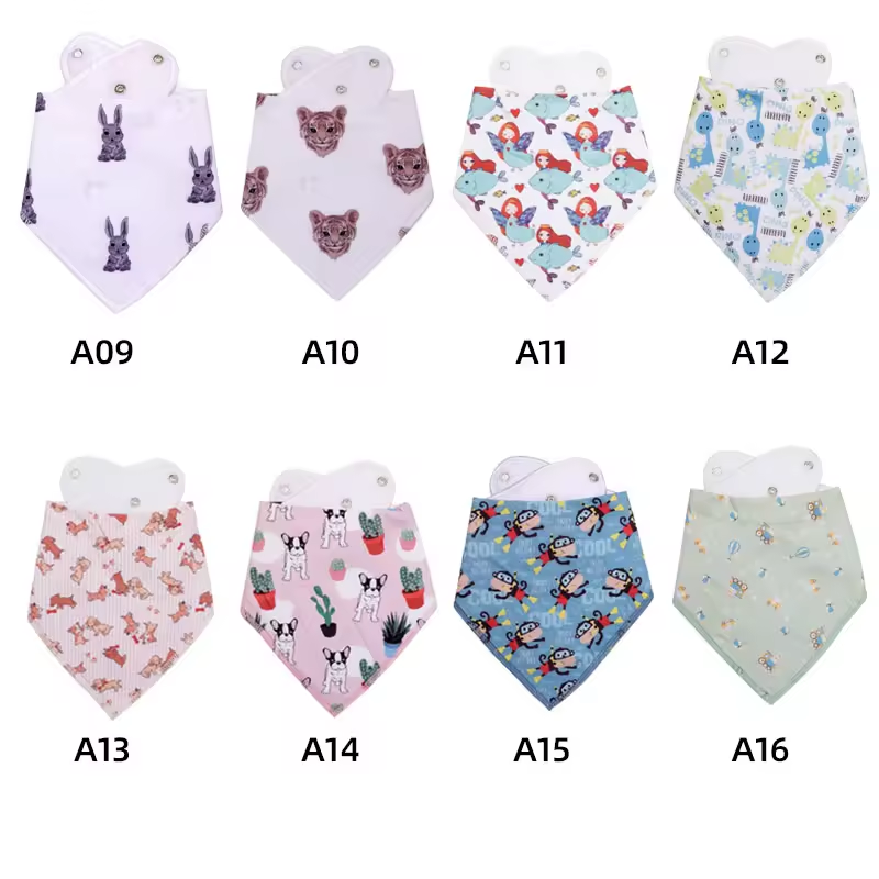 Baby Bibs Supplier - Reusable Soft Printed Muslin Baby Bibs Cotton Bandana Proof Washable Colors with Button
