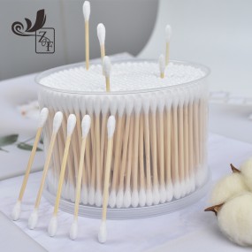 Cotton Buds Factory - Eco Friendly Customized Box Packaging Ear Pointed Wooden Bamboo Stick Swab Baby Care Qtips