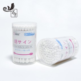 棉签厂家-100支圆盒简易包装棉签批量超细纤维签清洁用