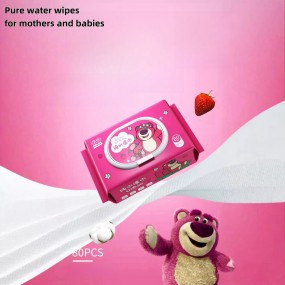 Wet Wipes Factory - 80pcs Funny Strawberry Bear Skin-Friendly Wet Tissues for Kids Hand and Mouth Cleansing