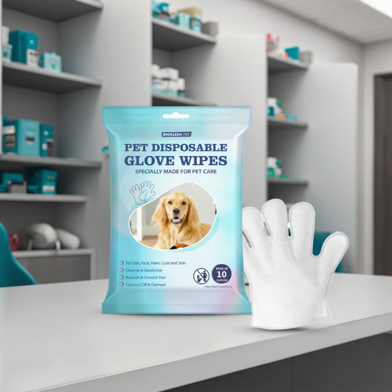 Pet Glove Wipes Manufacturer - Biokleen 10pcs Private Label Brands Extra Large for Bathing Moisturizing Pet Glove Wipes