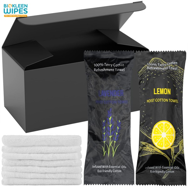 Moist Towelette Manufacturer - Biokleen 200 Pieces Moist Towelette Individually Wrapped Terry Cotton Refreshment Towels