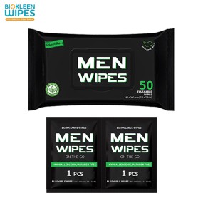 Men Wipes Supplier - Biokleen OEM Free Sample 100 Count Fragrance Free Vitamin-E & Aloe Mens Flushable Face Body