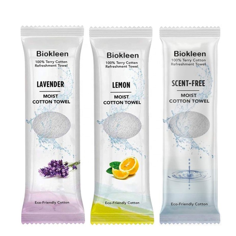 Refreshment Towels Factory - Biokleen 8 X 8 Inches Moist Terry Cotton Refreshment Towels White Mildly Lemon & Lavender