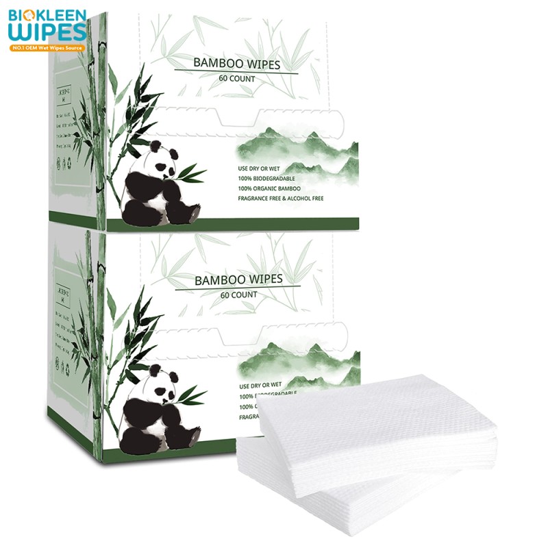 Face Towel Manufacturer - Biokleen 60 Count Bamboo Disposable Face Towel Biodegradable Large Dry Face Wipes Extra Thick