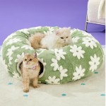Cat Tunnel Bed Supplier - Green Flower Design Plush