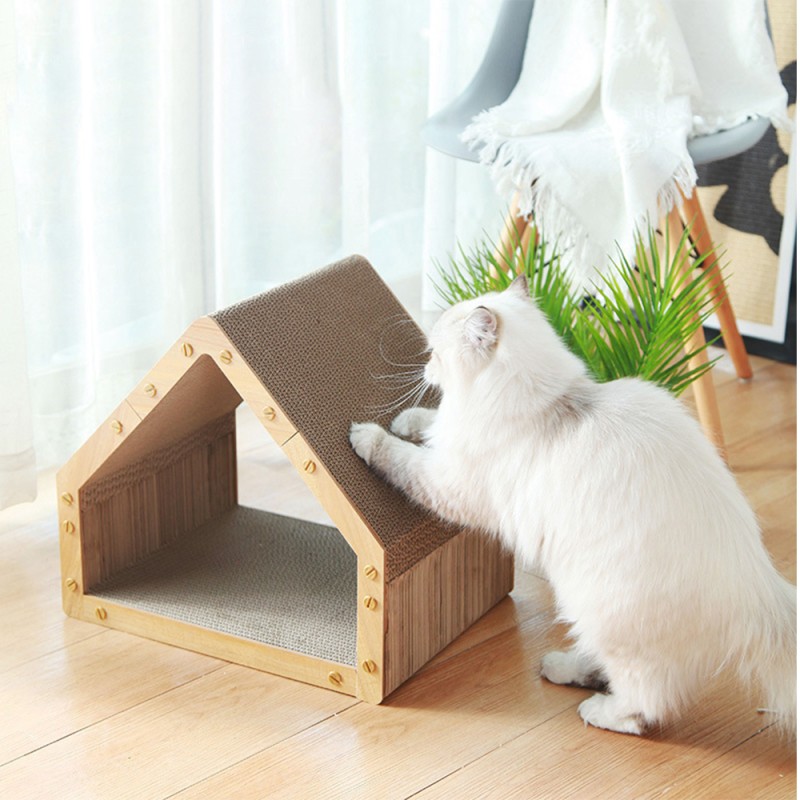 猫抓板供应商-房屋造型瓦楞