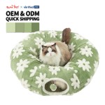 Cat Tunnel Bed Supplier - Green Flower Design Plush