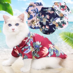 夏威夷狗衫生产商-花卉猫夏季衬衫