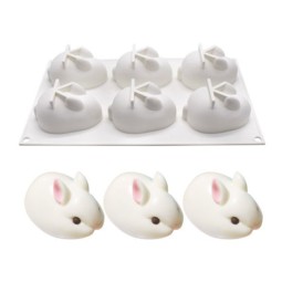 兔子蛋糕模具供应商-6腔3D兔造型