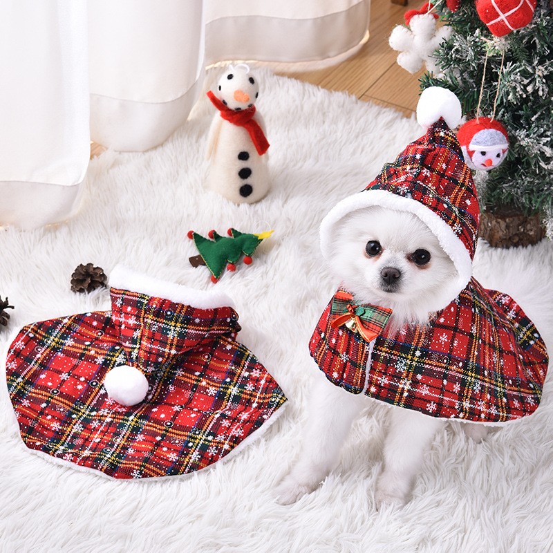 Pet Christmas Cape Factory - OEM Plaid Hooded Outdoor Wear