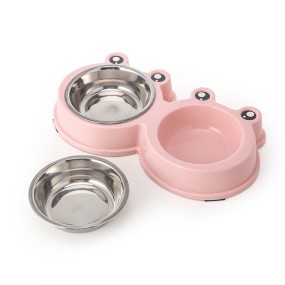 Pet Bowl Manufacturer - OEM Frog Shape 2 in 1 Steel