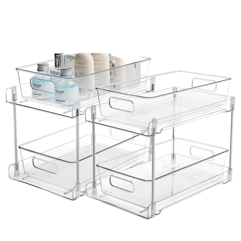 Bathroom Organizer Manufacturer - 2-Tier Clear Plastic Under-Sink