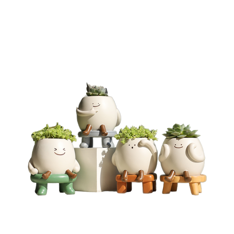 Resin Flower Pot Manufacturer - Cute Smiley Face Succulent Planter