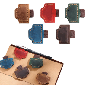 带笔环书签厂家-现货颜色疯马真皮