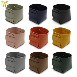 Desk Pen Holder Supplier - Small PU Leather Makeup Brush Cup Storage Bin