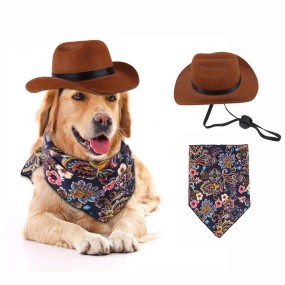 Pet Scarf Set Supplier - New Design Cotton Cowboy Hat Triangle Animal Pattern