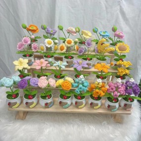 钩针花生产商-手织玫瑰盆栽