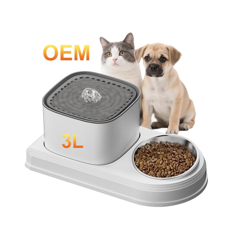 Automatic Cat Fountain Feeder Supplier - 2-in-1 Smart Stainless Steel Bowl OEM