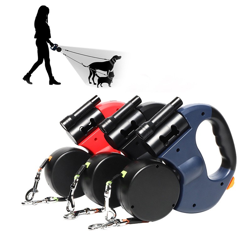 Retractable Pet Leash Supplier - 360° Anti-tangle Dual Leash with LED Light