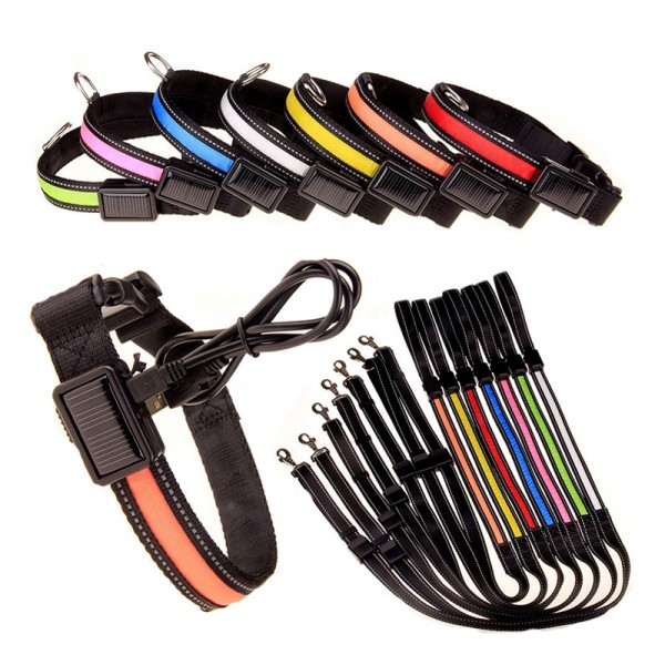 LED狗项圈供应商-USB充电太阳能闪光灯尼龙反光