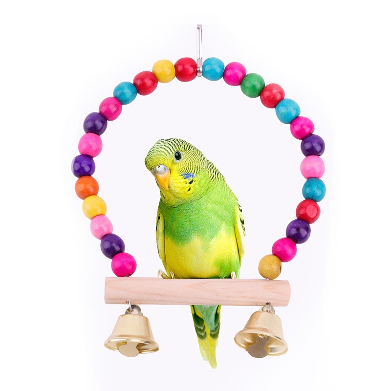 Parrot Swing Toy Manufacturer - Natural Wooden Perch Hanging Swings with Beads Bells