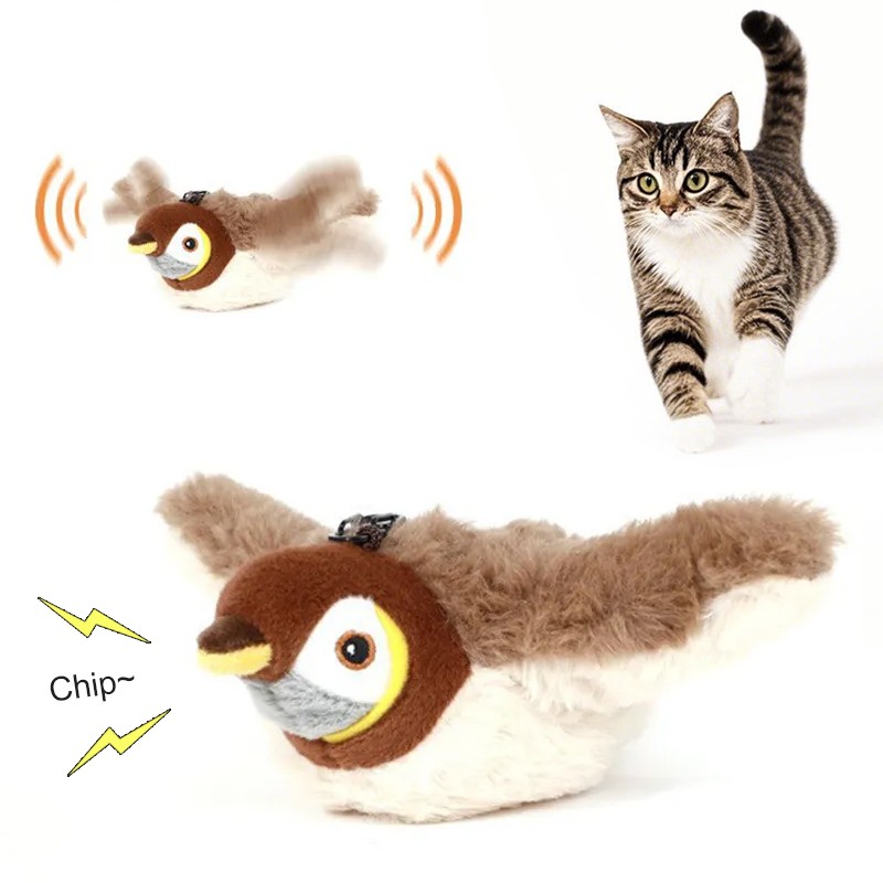 Cat Chirping Toys Manufacturer - USB Touch Activated Flapping Wings Sparrow Toy