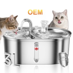 双碗猫饮水机生产厂家-3L不锈钢水位窗饮水器