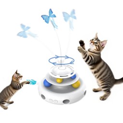 互动猫玩具生产厂家-三合一运动激活蝴蝶轨道球羽毛
