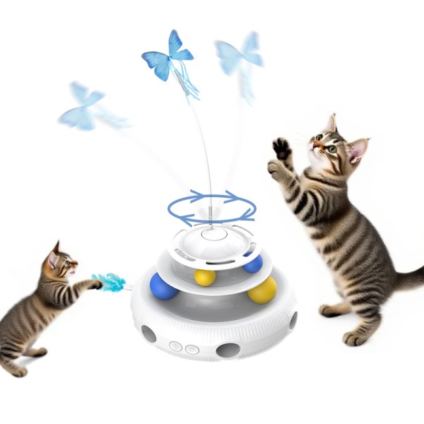 互动猫玩具生产厂家-三合一运动激活蝴蝶轨道球羽毛