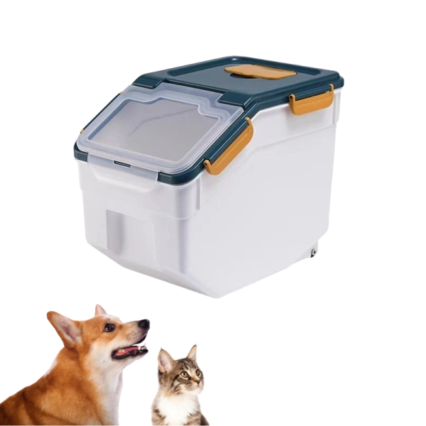 Pet Food Storage Box Factory - 15kg Plastic Dispenser with Wheels Mobile