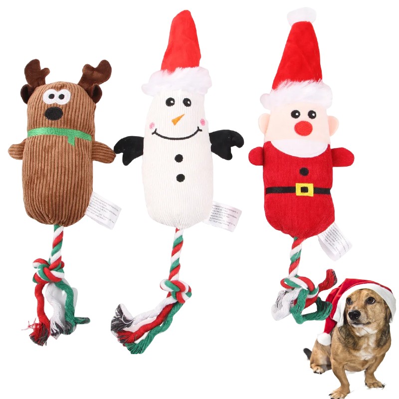 发声绳玩具供应商-雪人毛绒圣诞狗玩具定制