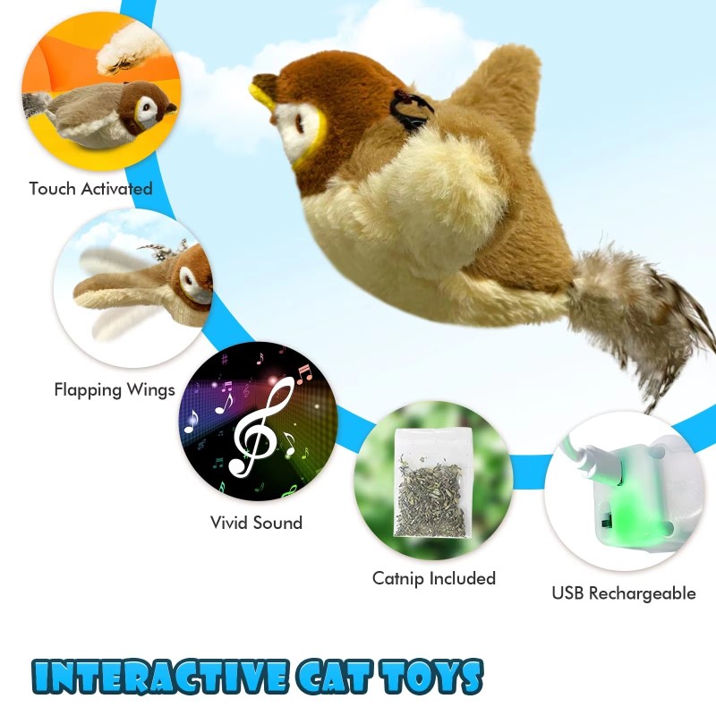 Pet Squeak Toy Factory - Electric Rechargeable Flapping Bird Touch Activated