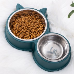 狗食碗生产厂家-不锈钢耐用圆形双碗