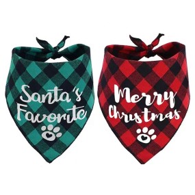 宠物狗头巾供应商-红黑格子幼犬领巾