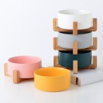 宠物碗工厂-批发陶瓷木质框架多色