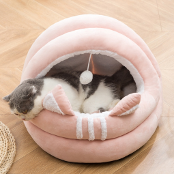 宠物床源头工厂-厂家批发卡通猫狗屋半封闭四季舒适绒