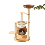 猫爬架供应商-实木太空舱藤编