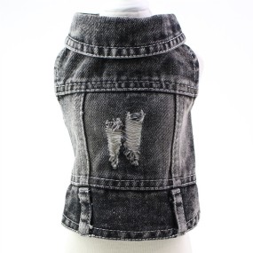 Pet Jackets Factory - Soft Broken Hole Black Denim Fashion