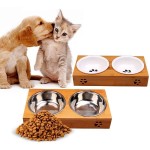 Pet Double Bowl Factory - Wholesale Ceramic Stainless Steel Bamboo Frame