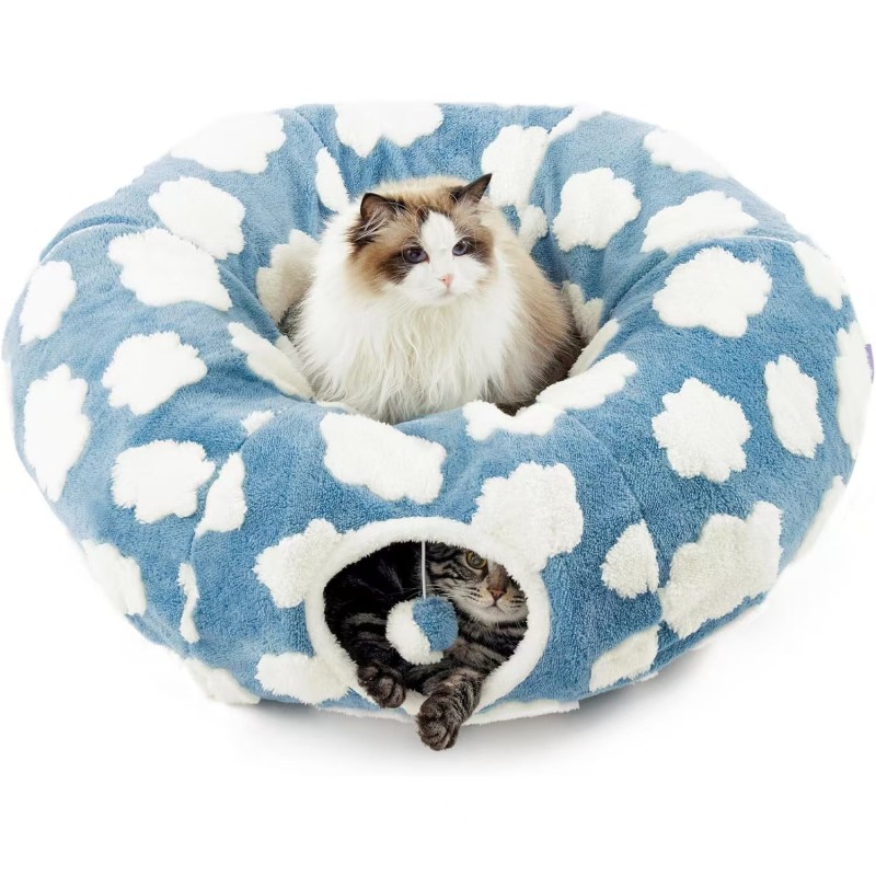 Cat Tunnel Bed Supplier - New Fashion Blue Velvet Foldable Central Cushion