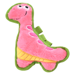 绒面狗玩具供应商-坚韧粉色恐龙刺激咬胶