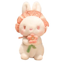 Custom Rabbit Plush Supplier - Lovely OEM Soft Stuffed Animal with Flower PP