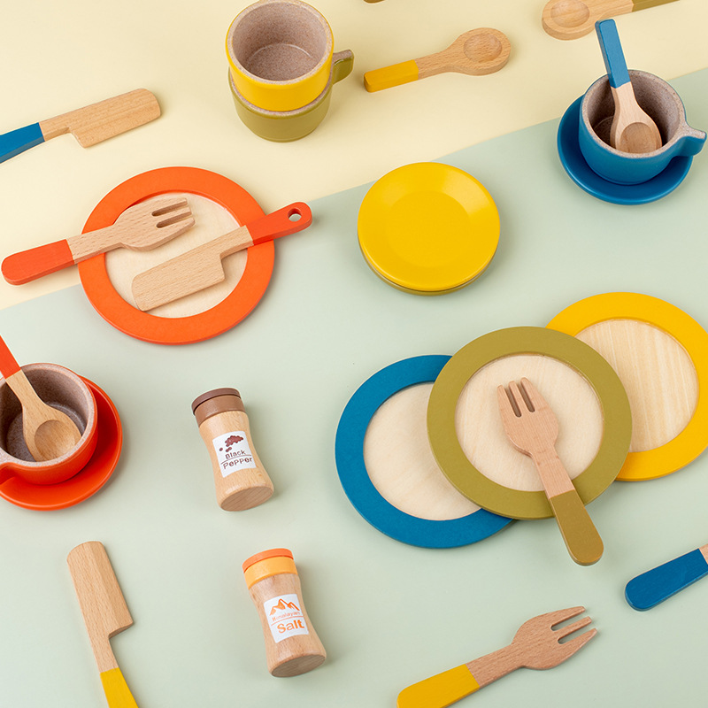 Wooden Kitchen Toy Factory - Kids Role Play Pretend Play Sauce Pot Plate Set