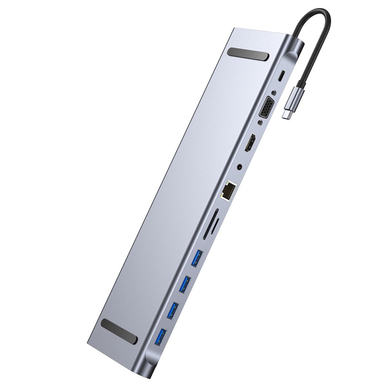 USB Hub Adapter Factory - 11 in 1 TYPE-C Into HDMI+USB3.01+usb2.03+RJ45 100W+VGA+PD+3.5mm